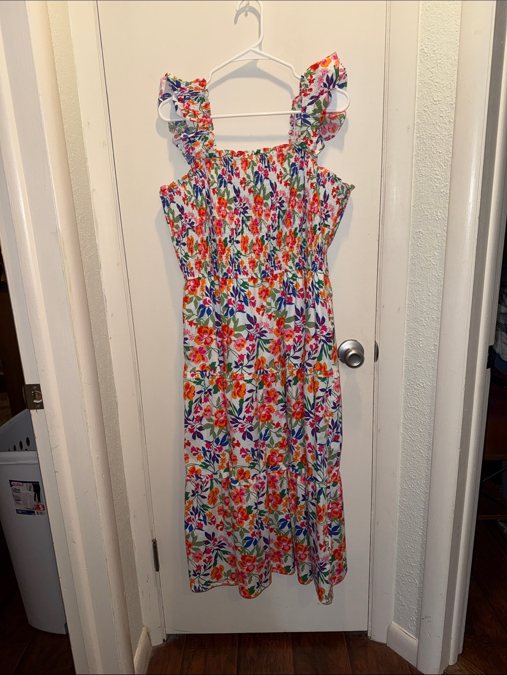 Floral Ruffle Strap Maxi Dress - White with Multicolor Floral
